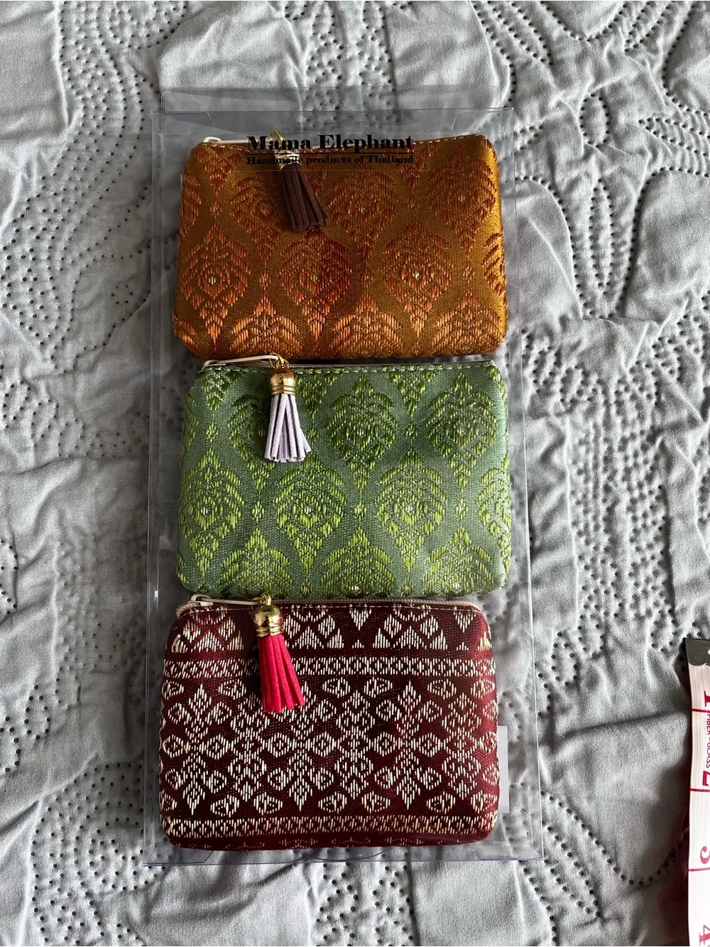 Handwoven Trio Coin Pouch Set - Orange, Green, Maroon